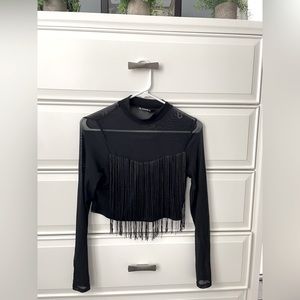 SHEIN fringe long sleeve crop top